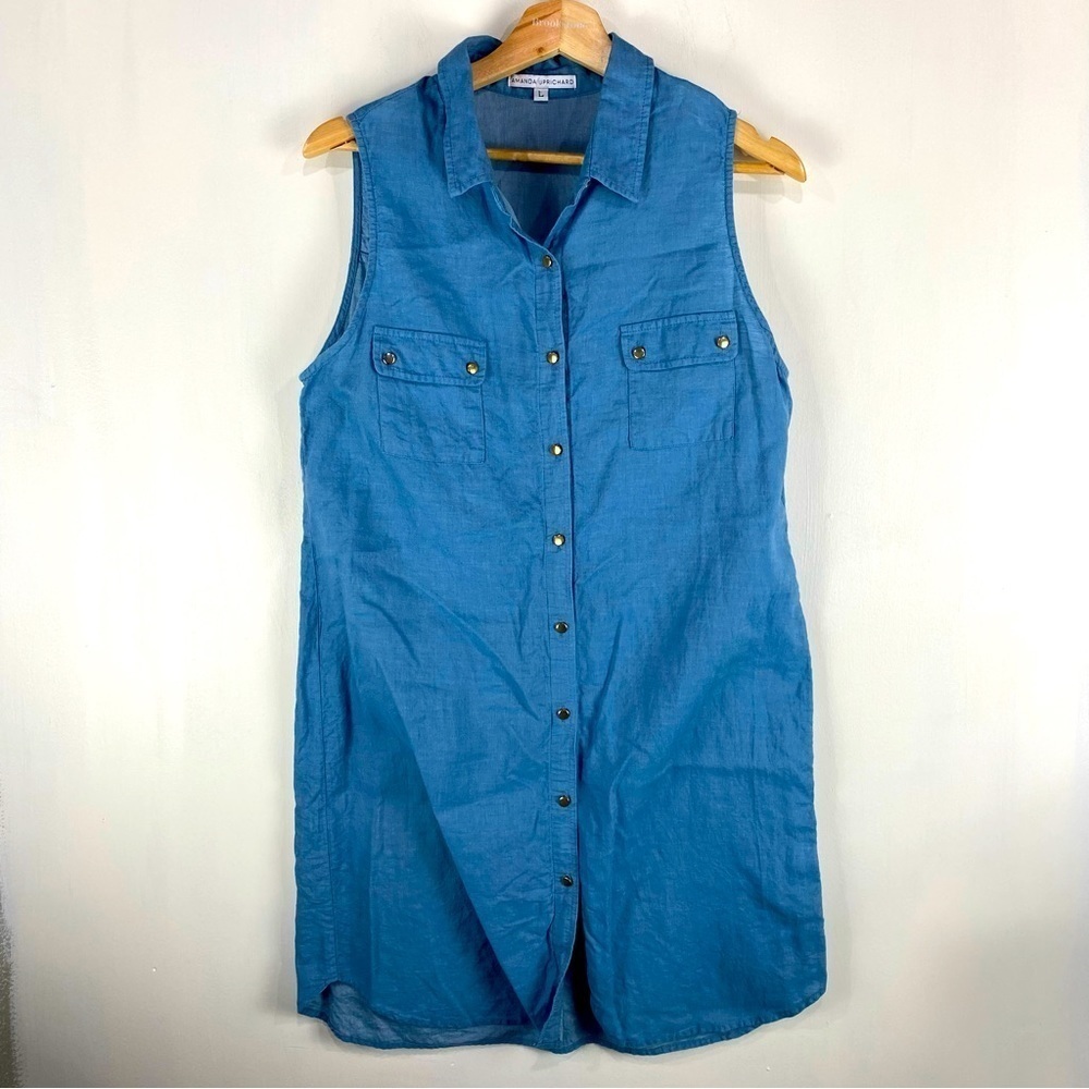 Amanda Uprichard Full Snap Down Up Collared Chambray Shirt Mini Dress Size Large